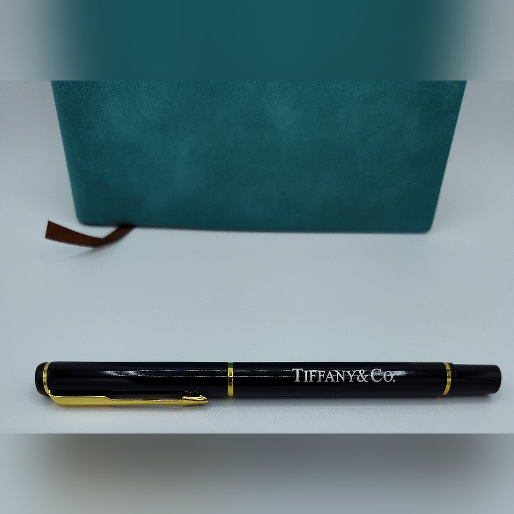 TIFFANY & CO. VIP Notebook Pen Set Teal Suede Cover Black Gold Pen NIP AUTHENTIC - Picture 2 of 4